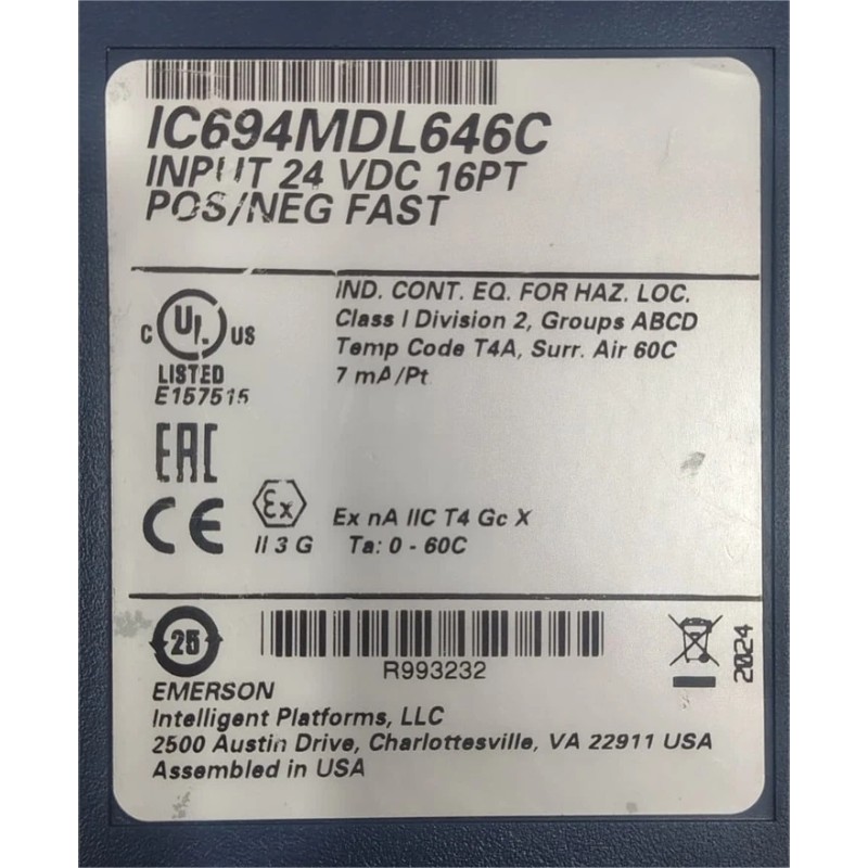 GE IC694MDL646C 24 VDC 16-Point Positive/Negative Logic Input Module