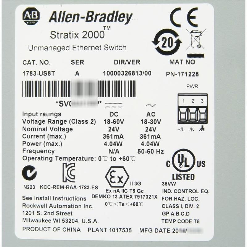 Allen Bradley 1783-US8T Stratix 2000 Unmanaged Ethernet Switches