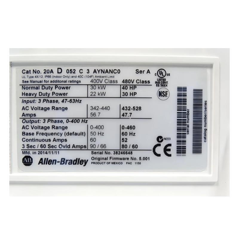 Allen Bradley 20AD052C3AYNANC0 PowerFlex 70 AC Drive