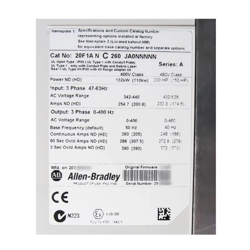 Allen Bradley 20F1ANC260JA0NNNNN PowerFlex 753 AC Drive