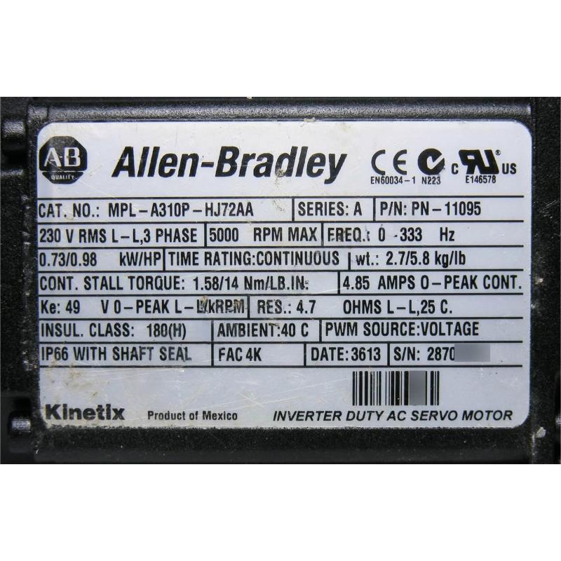 Allen Bradlley MPL-A310P-HJ72AA Servo Motor