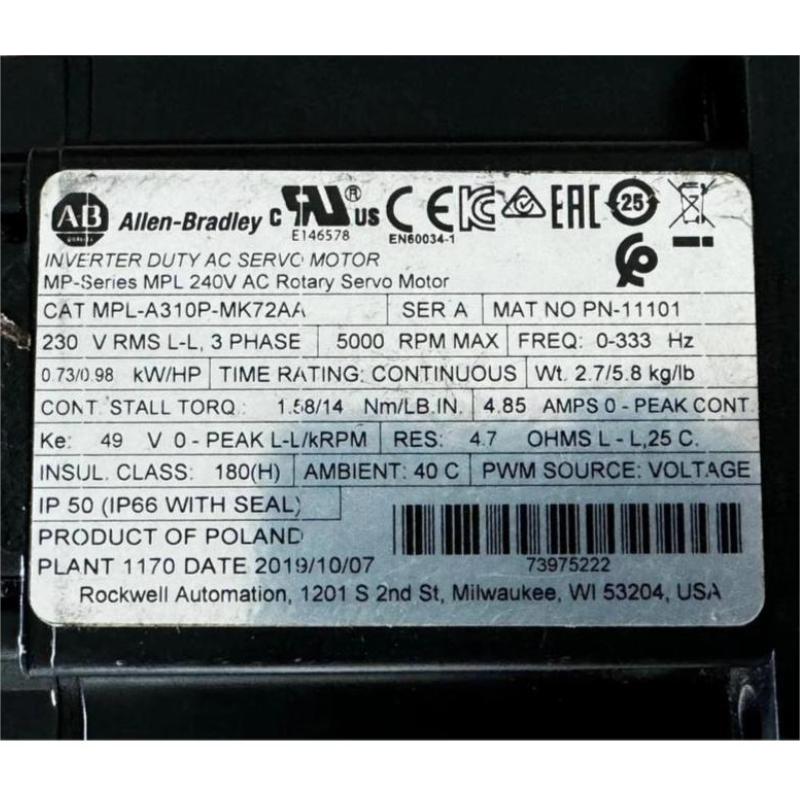 Allen Bradley MPL-A310P-MK72AA Servo Motor