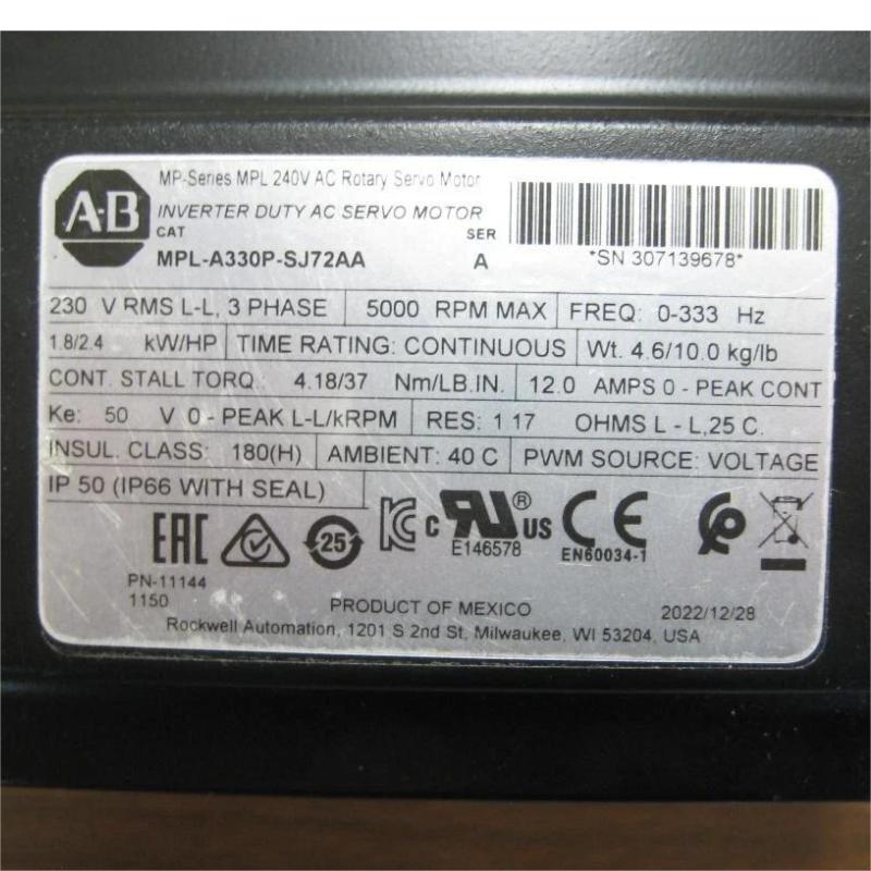 Allen Bradley MPL-A330P-SJ72AA Servo Motor