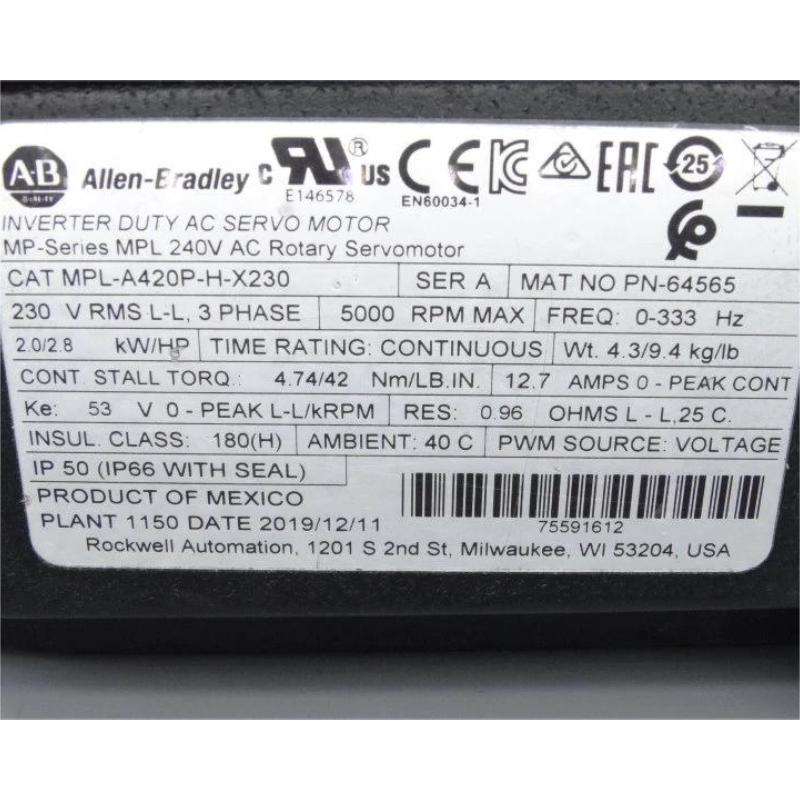Allen Bradley MPL-A420P-H-X230 Servo Motor