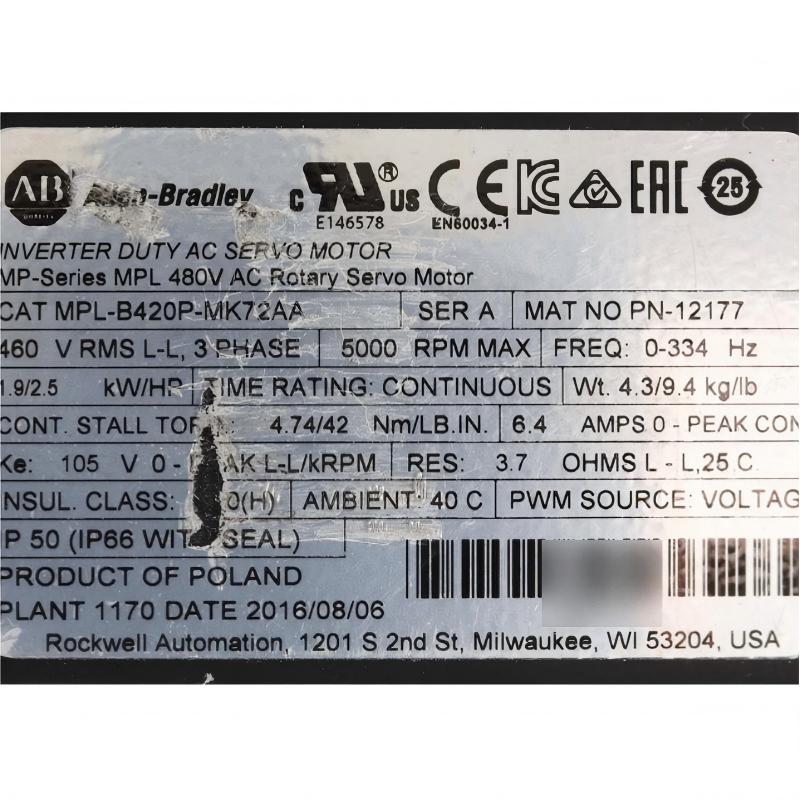 Allen Bradley MPL-B420P-MK72AA Servo Motor