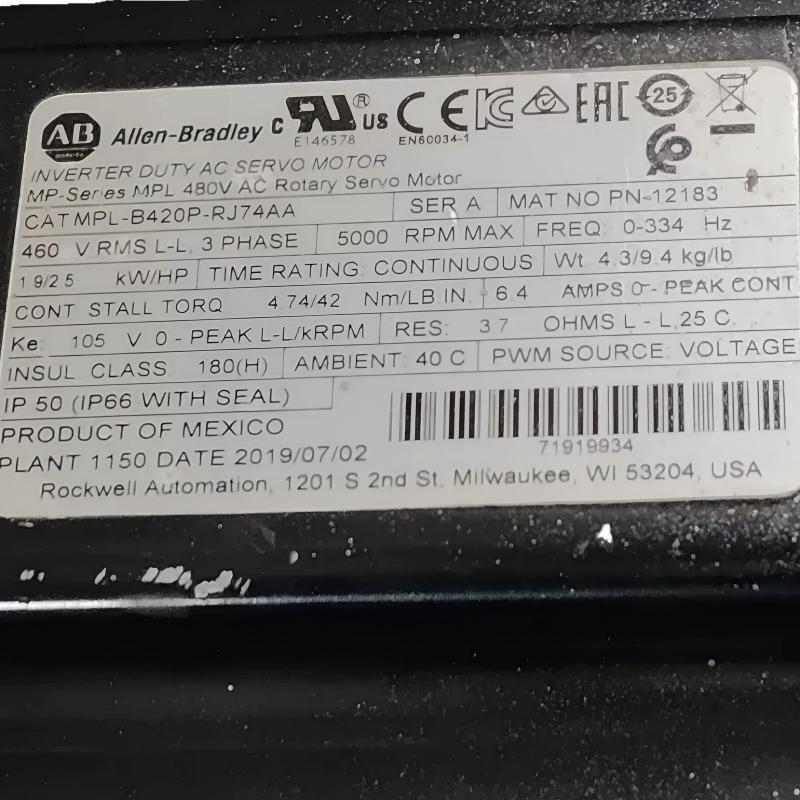 Allen Bradley MPL-B420P-RJ74AA Servo Motor