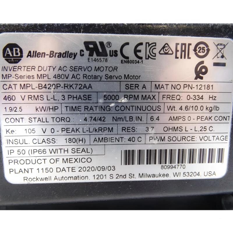 Allen Bradley MPL-B420P-RK72AA Servo Motor
