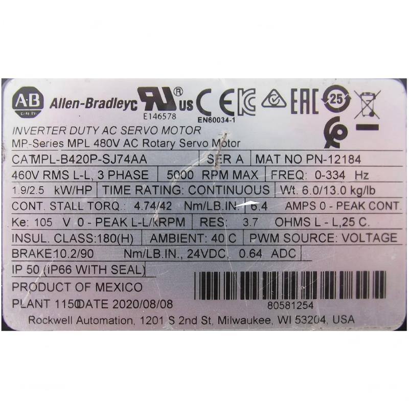 Allen Bradley MPL-B420P-SJ74AA Servo Motor