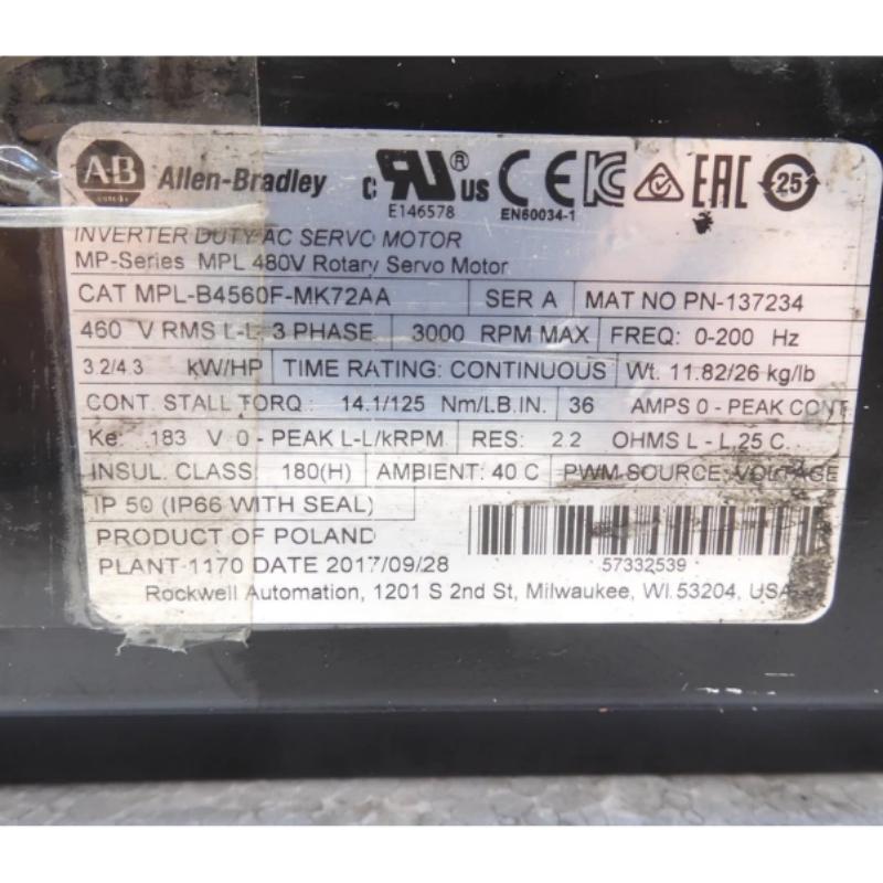 Allen Bradley MPL-B4560F-MK72AA Servo Motor