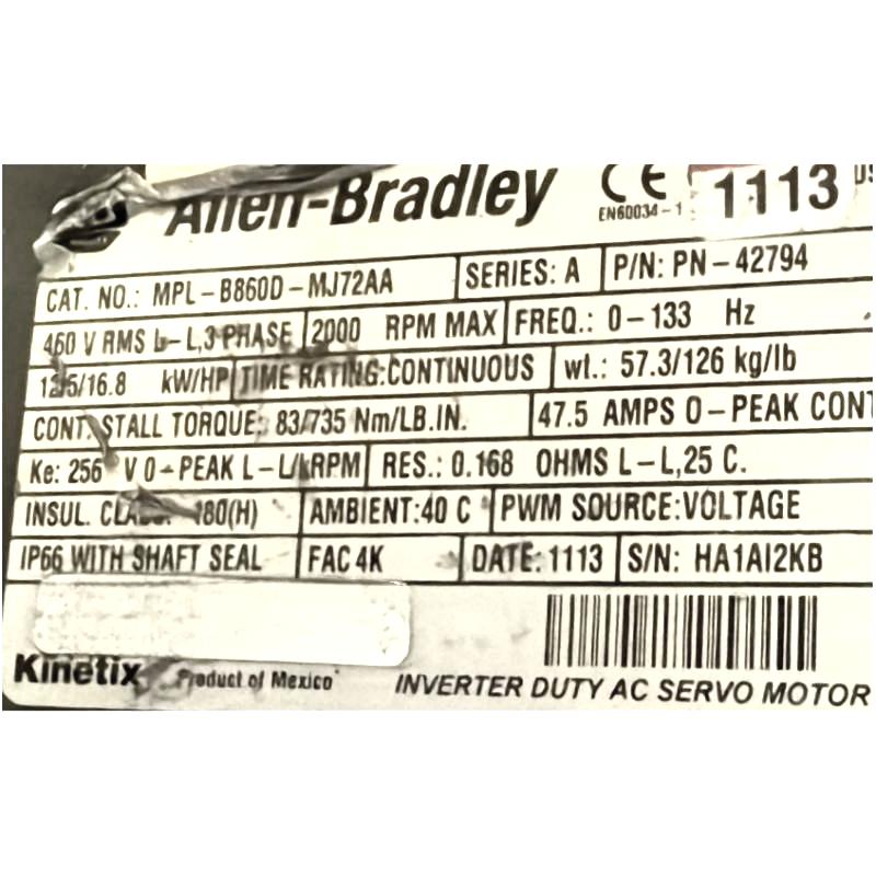 Allen Bradley MPL-B860D-MJ72AA Servo Motor
