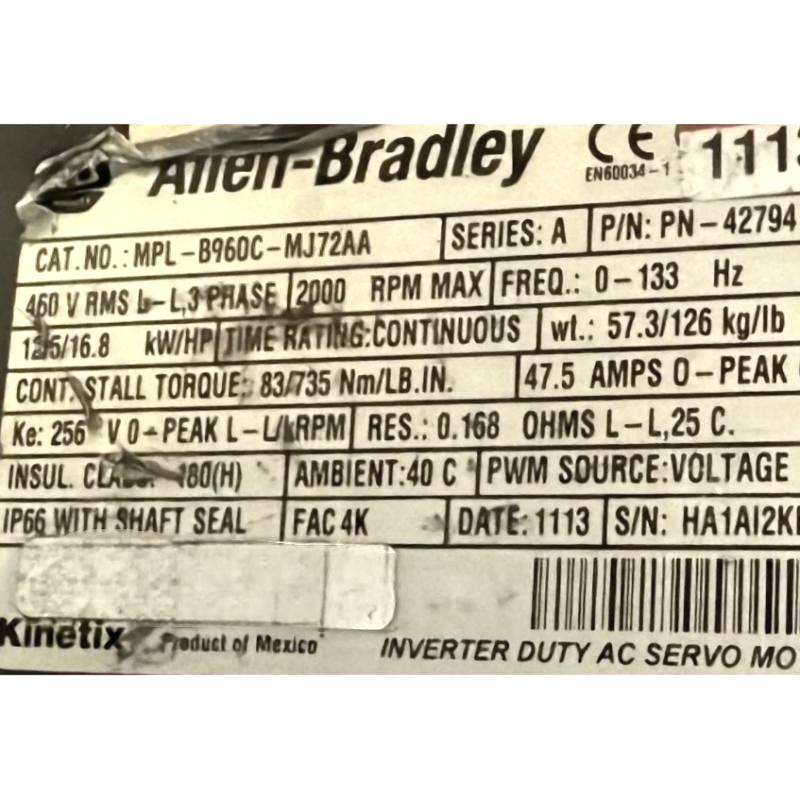 Allen Bradley MPL-B960C-MJ72AA Servo Motor
